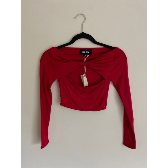 Ser.o.ya Artemis Top Red Cut Out Long Sleeve Crop NWT XS - Picture 2 of 5